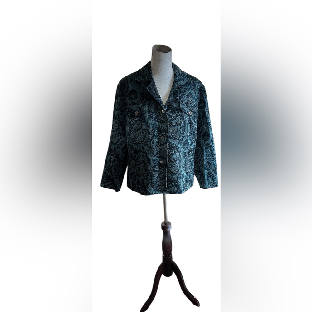MONTEREY BAY VINTAGE WOMEN’S BLUE DARK PAISLEY FLORAL JACKET-RETRO